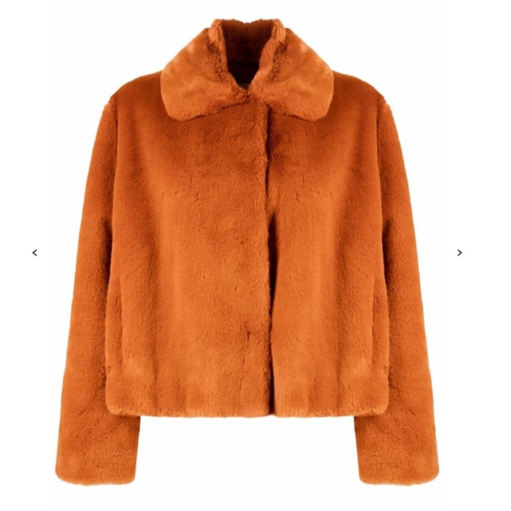 NEW! STAND STUDIO Marcella Faux-Fur Cropped Jacket - Rust - Picture 6 of 6